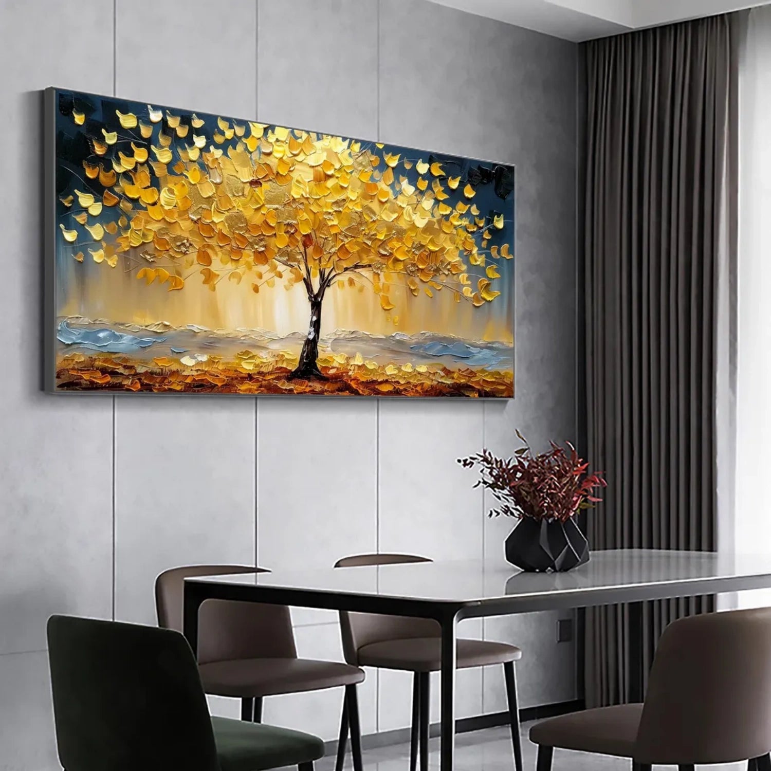 Golden Stillness Tree Abstract Painting