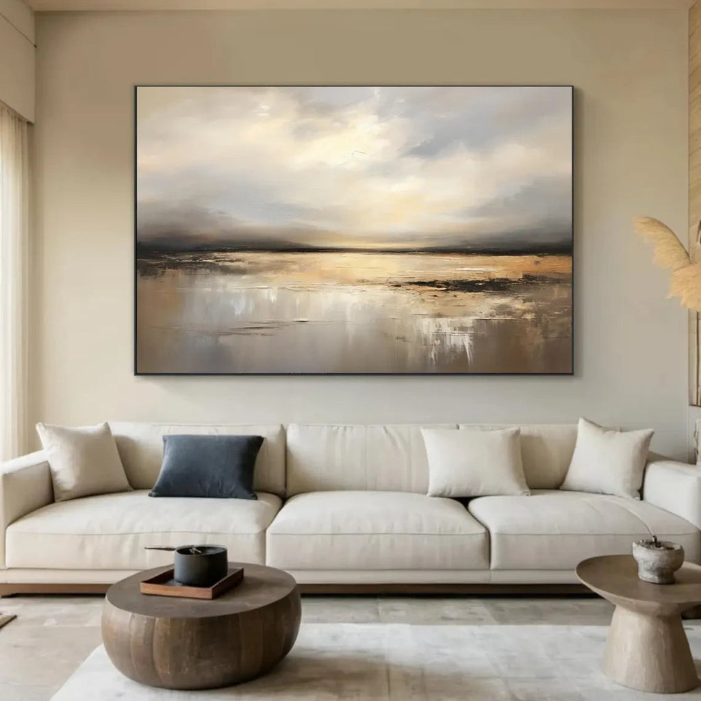 Golden Stillwater Horizon Abstract Painting