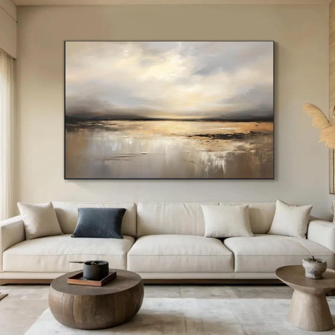 Golden Stillwater Horizon Abstract Painting