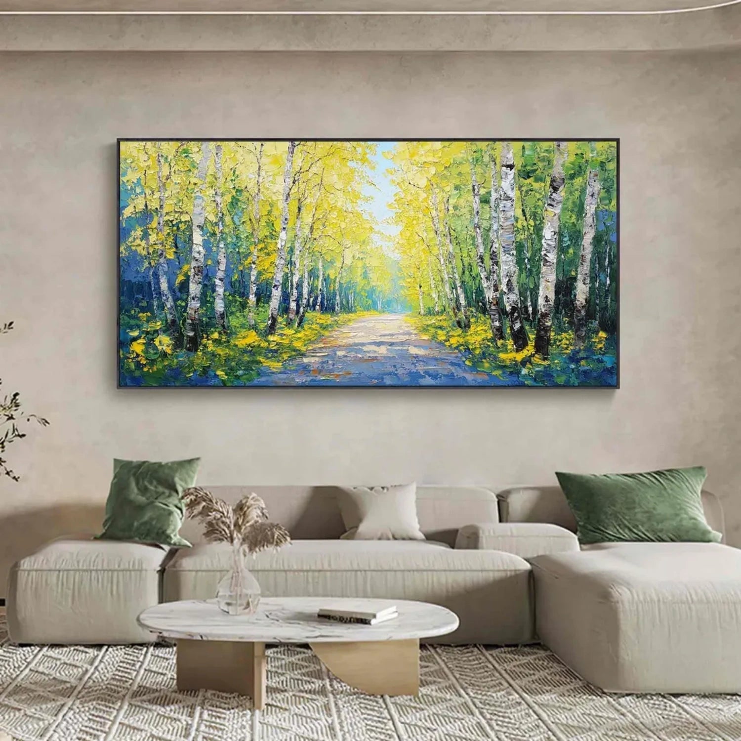 Golden Birch Path Landscape Painting