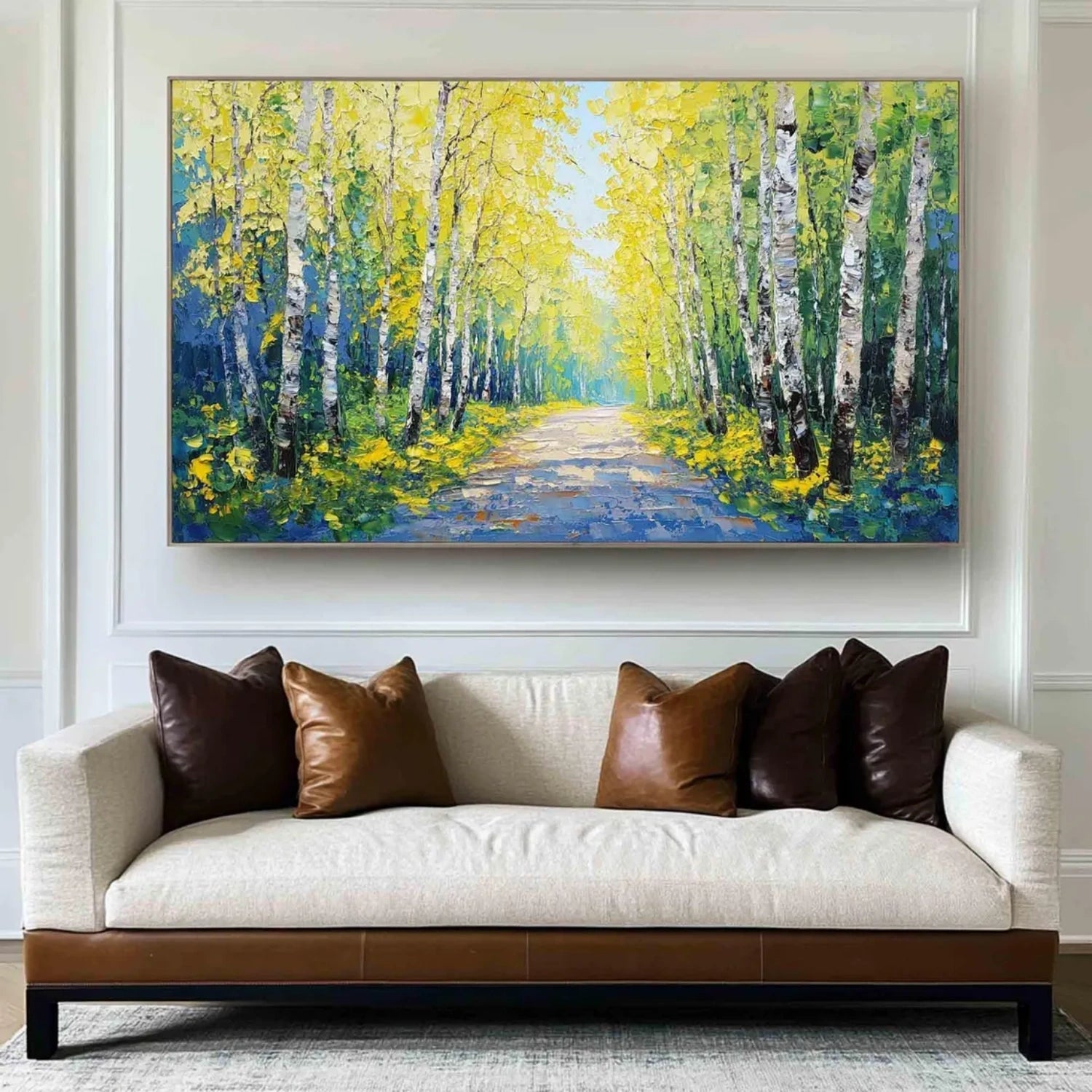 Golden Birch Path Landscape Painting