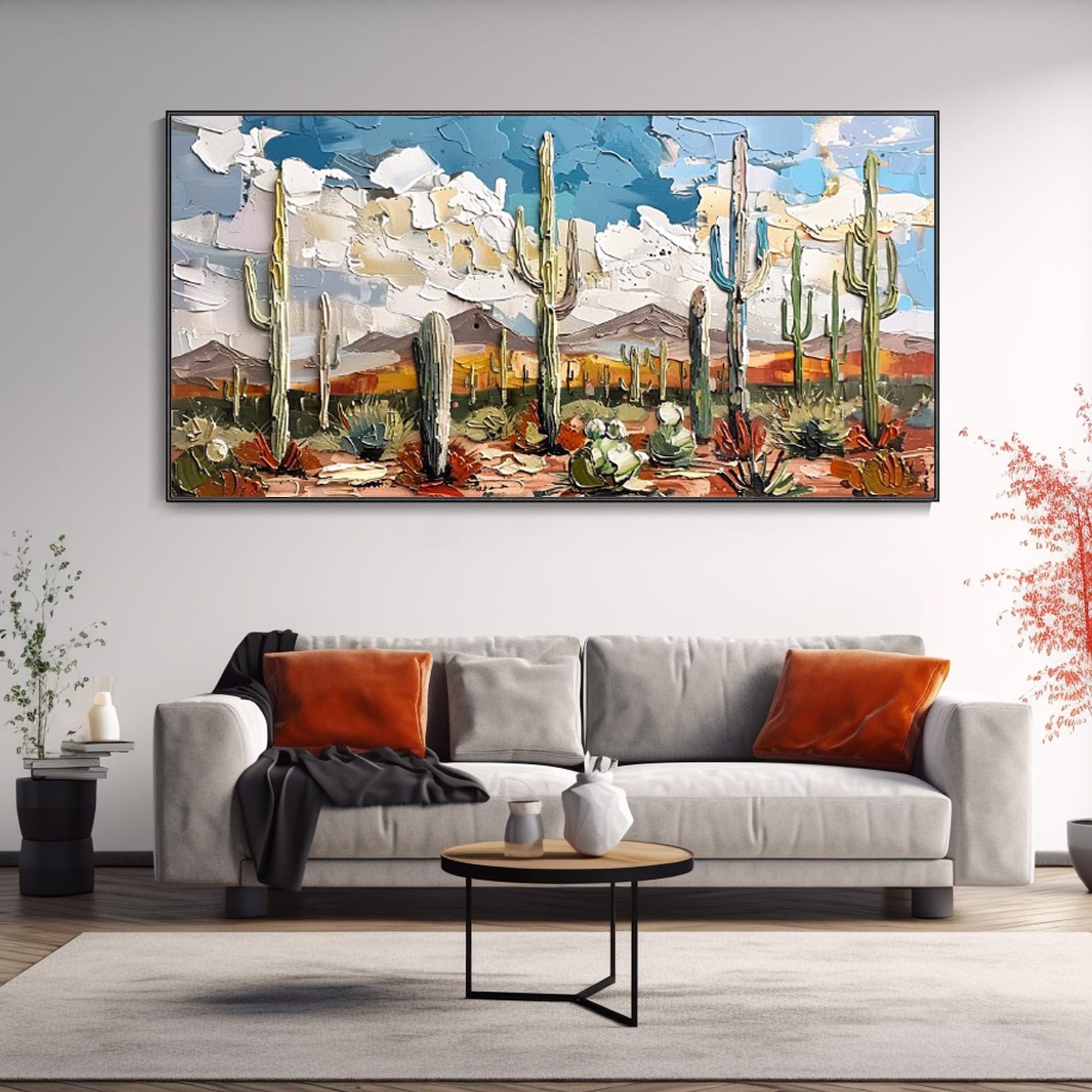 Desert Bloom: A Textured Abstract Desert Art for Living Room Decor