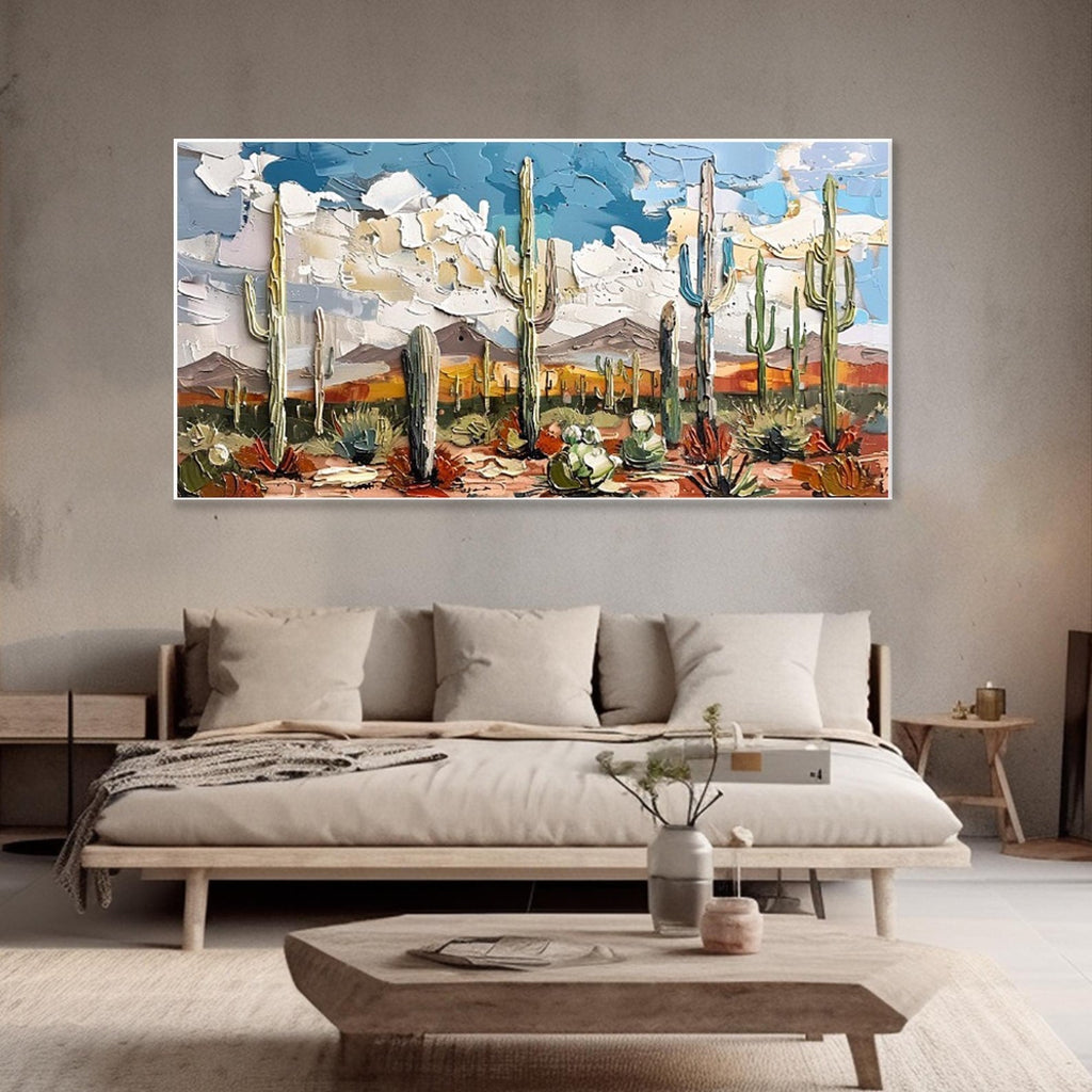 Desert Bloom: A Textured Abstract Desert Art for Living Room Decor