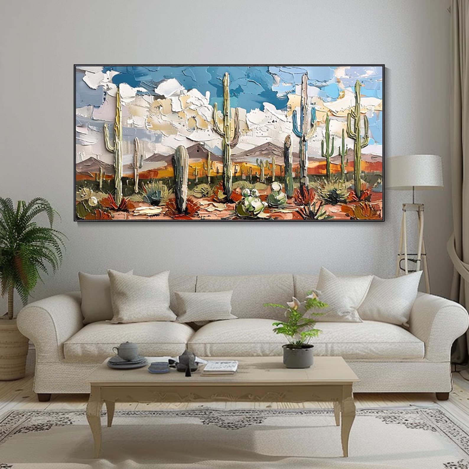Desert Bloom: A Textured Abstract Desert Art for Living Room Decor