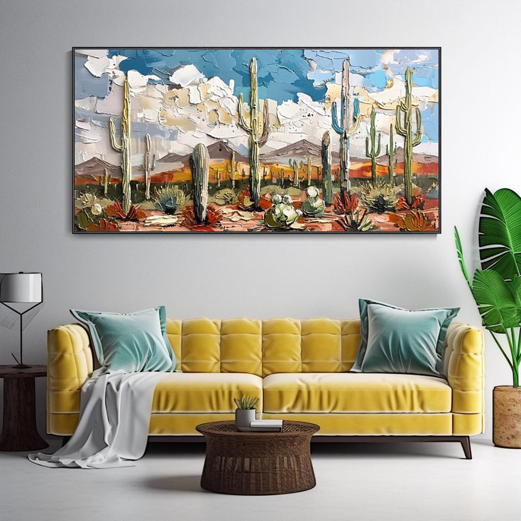 Desert Bloom: A Textured Abstract Desert Art for Living Room Decor