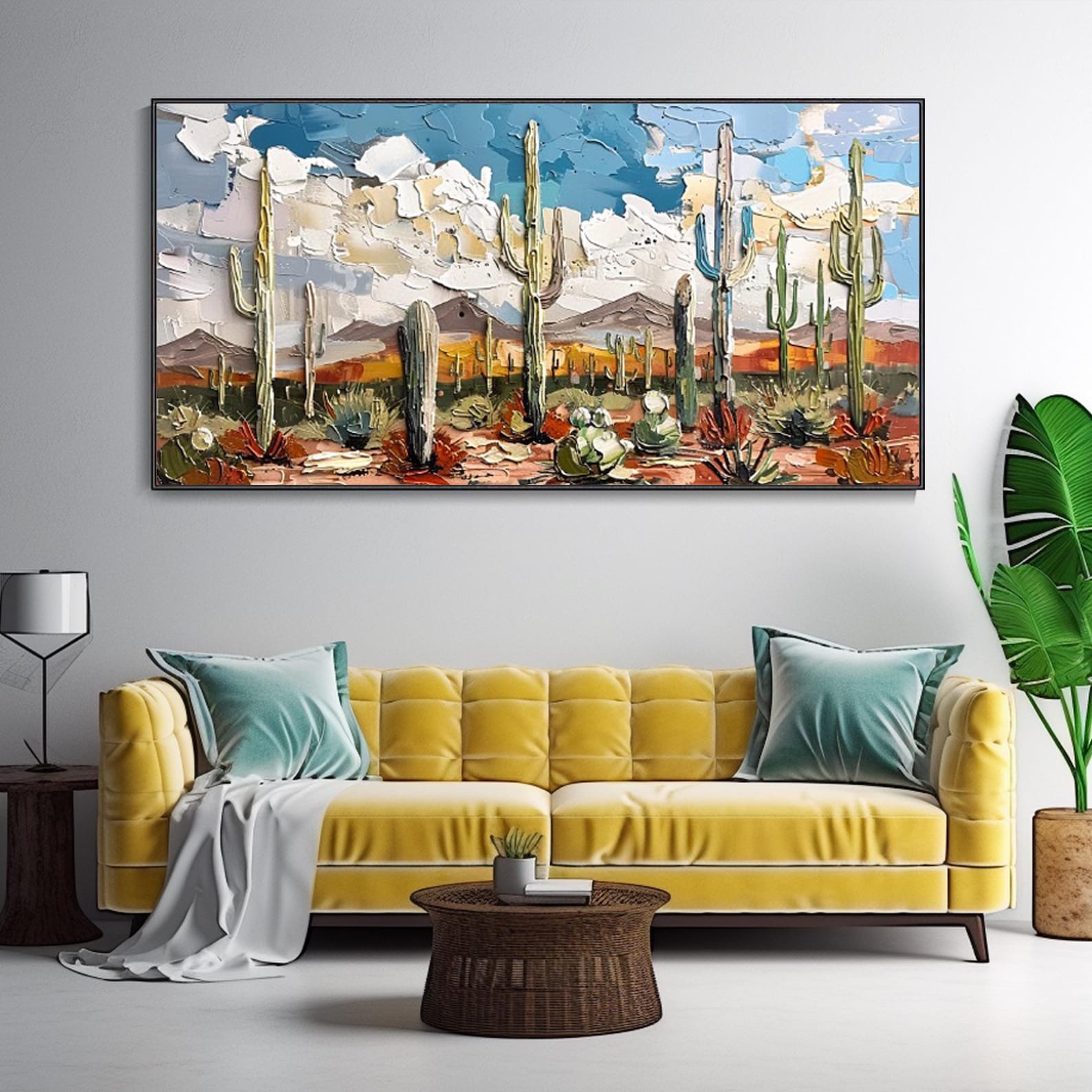 Desert Bloom: A Textured Abstract Desert Art for Living Room Decor
