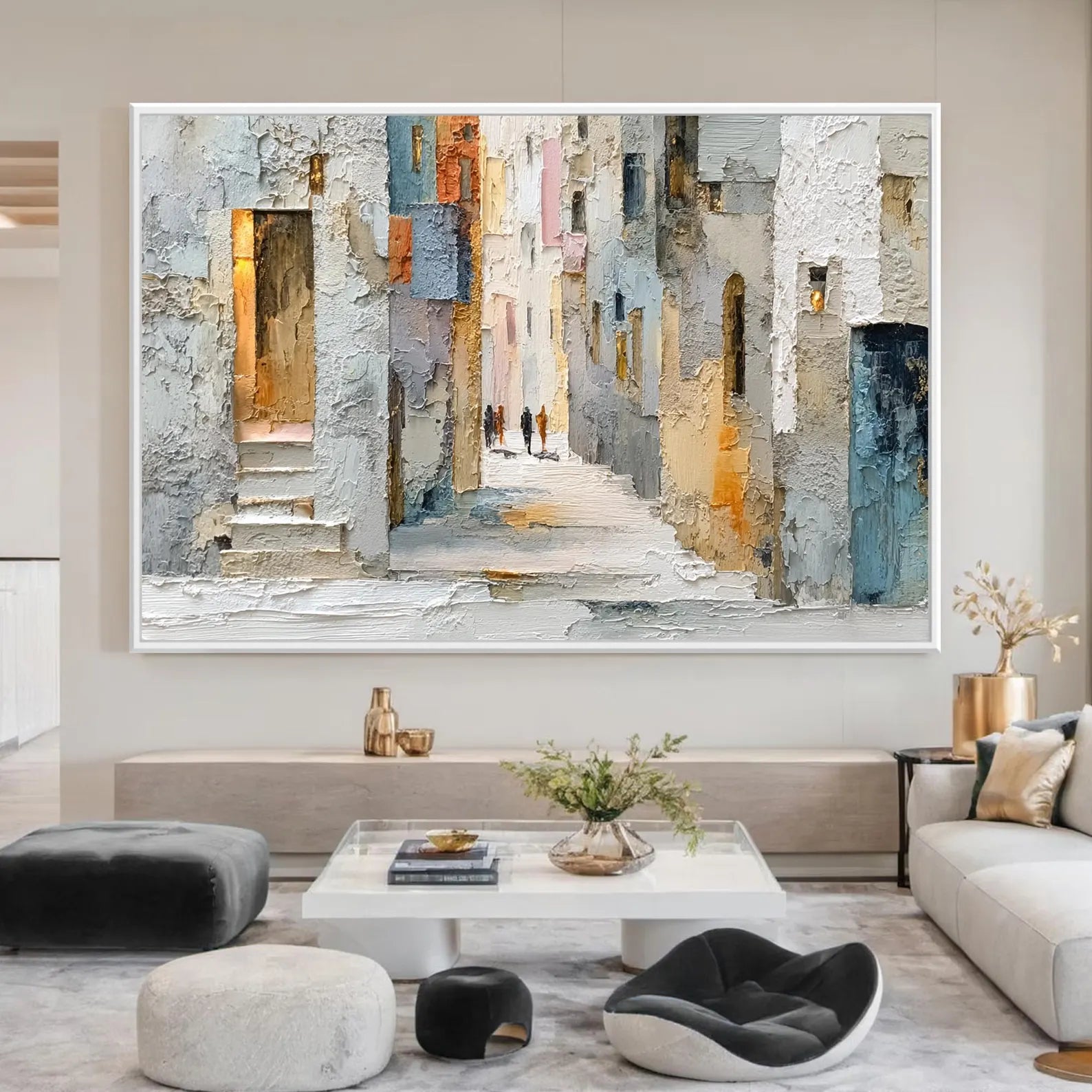 Textured Mediterranean Cityscape Painting