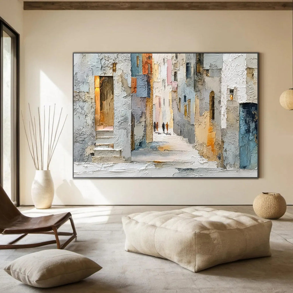 Textured Mediterranean Cityscape Painting