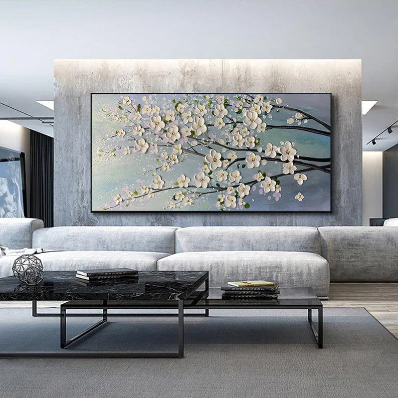 Spring Breeze: A Textured 3D Flower Wall Art for Living Room Decor