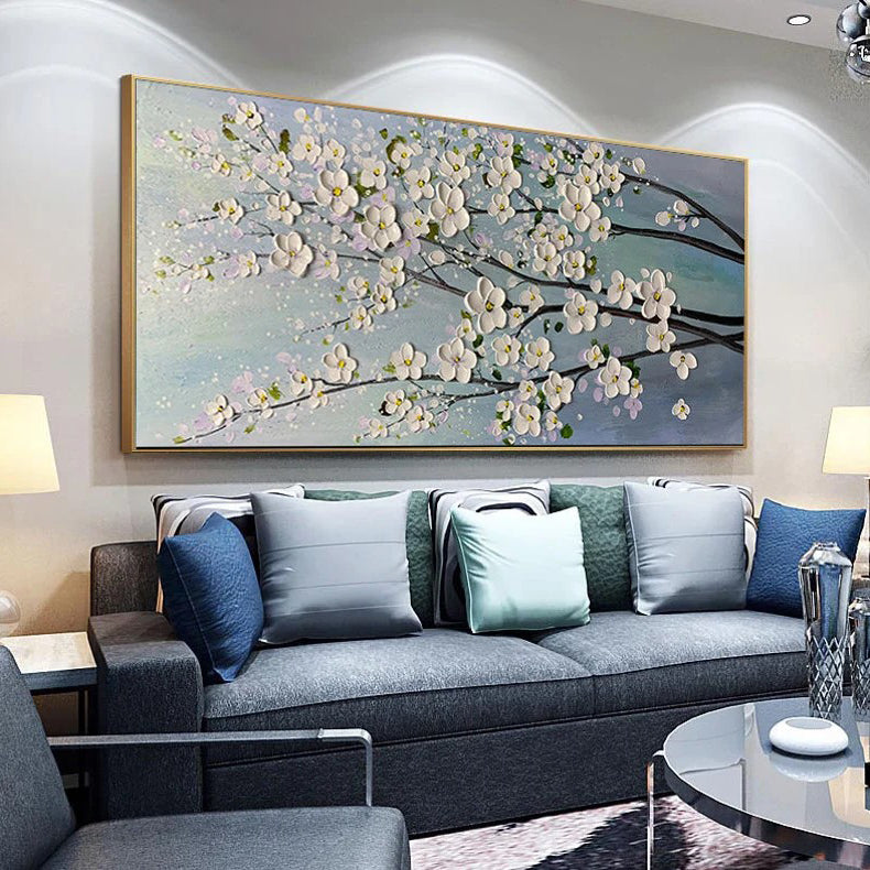 Spring Breeze: A Textured 3D Flower Wall Art for Living Room Decor