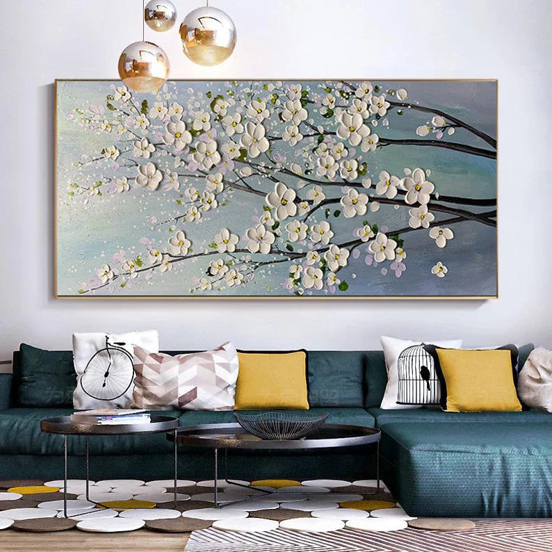 Spring Breeze: A Textured 3D Flower Wall Art for Living Room Decor