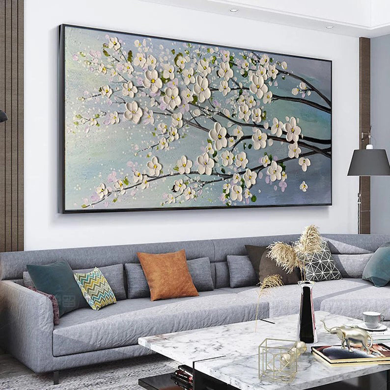Spring Breeze: A Textured 3D Flower Wall Art for Living Room Decor