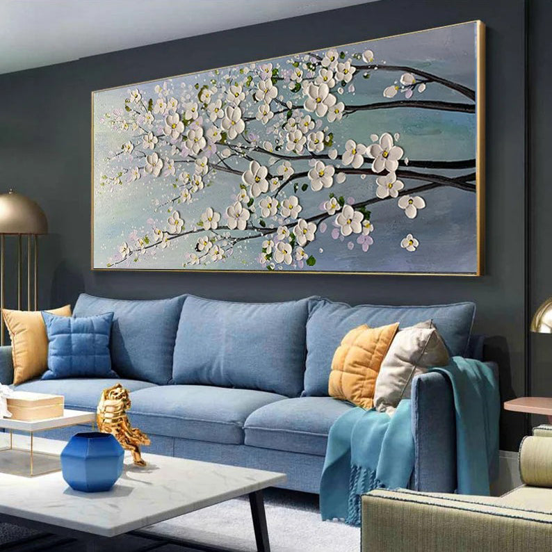 Spring Breeze: A Textured 3D Flower Wall Art for Living Room Decor