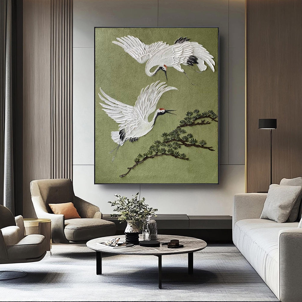 Twin Cranes in Quiet Flight Painting