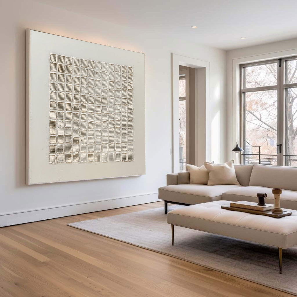 Ivory Order Grid Textured Painting