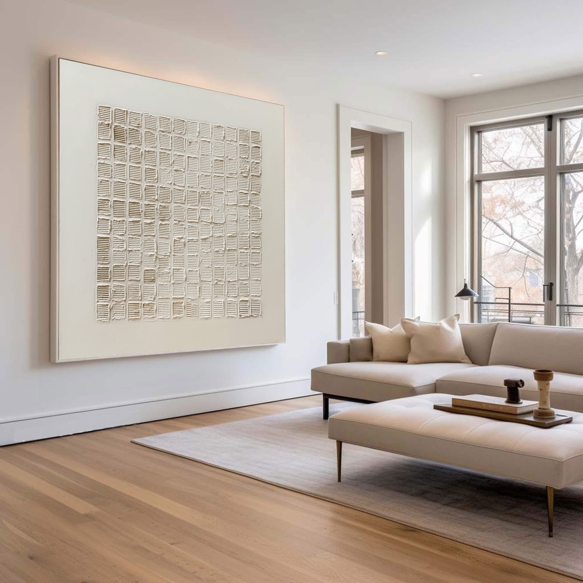 Ivory Order Grid Textured Painting