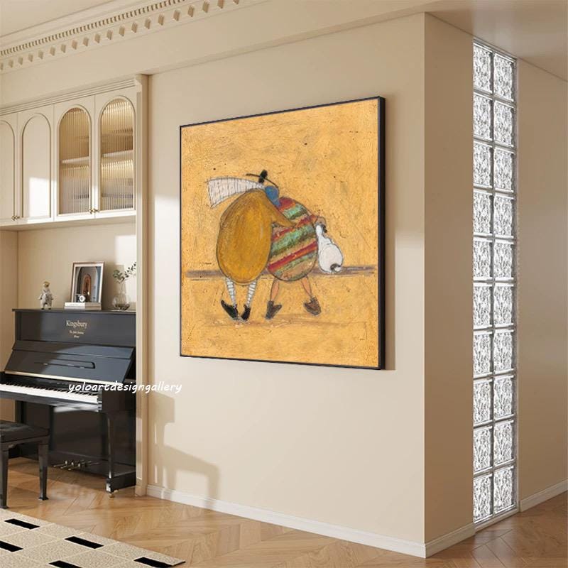 Whimsical Friends Walking Abstract Painting