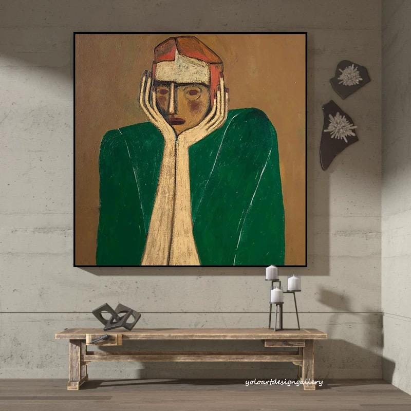 Quiet Resolve Emerald Figurative Painting