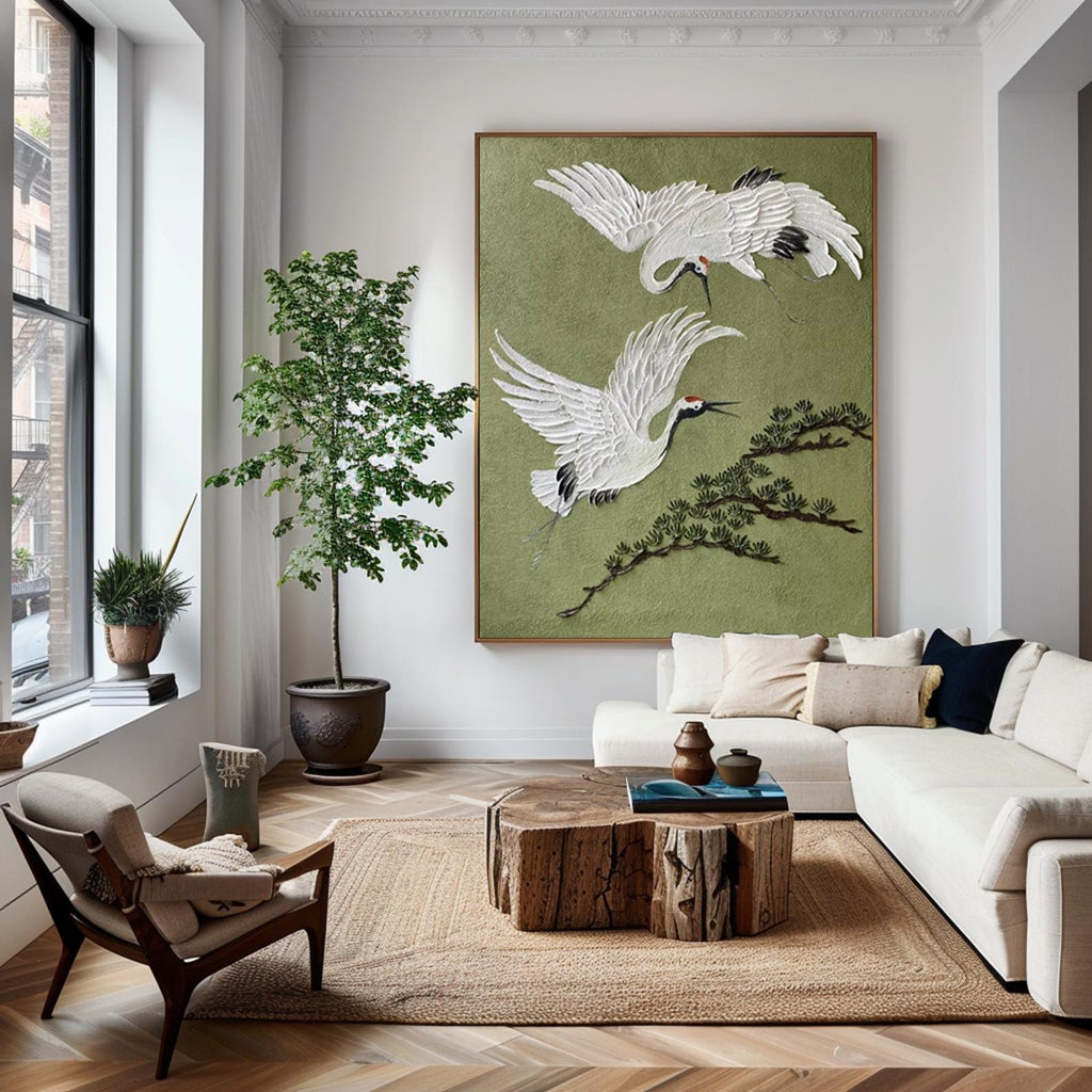 Twin Cranes in Quiet Flight Painting