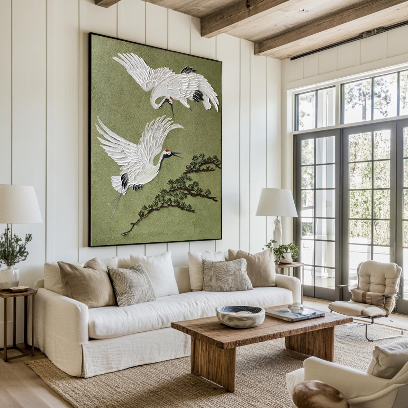 Twin Cranes in Quiet Flight Painting