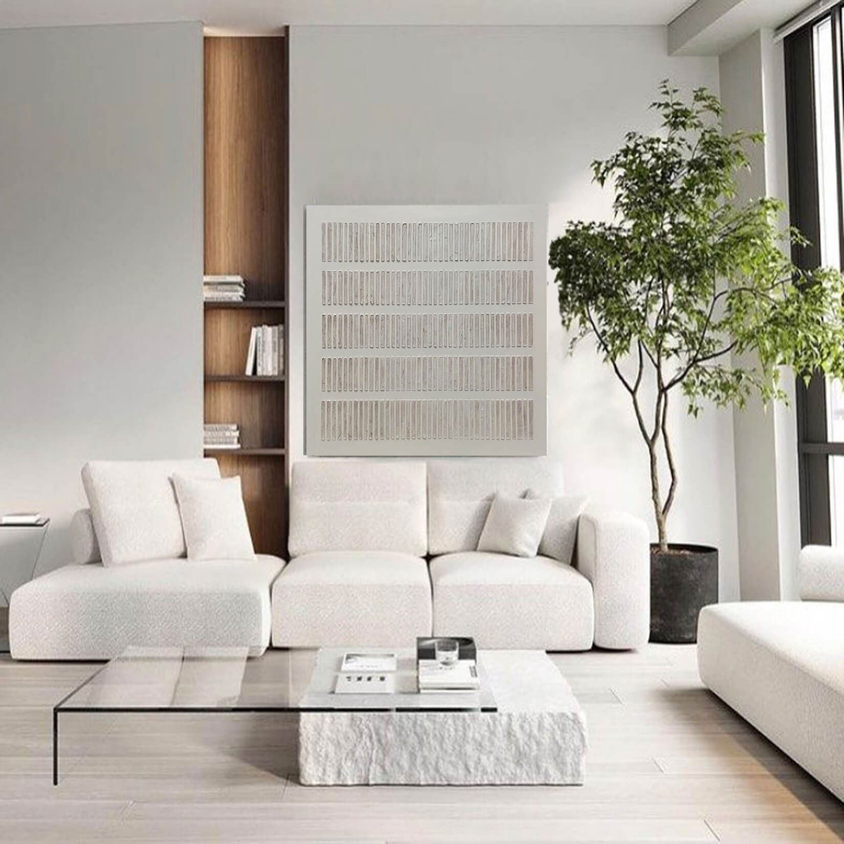 Silent Cadence: Minimalist Textured White Wall Art with Architectural Relief