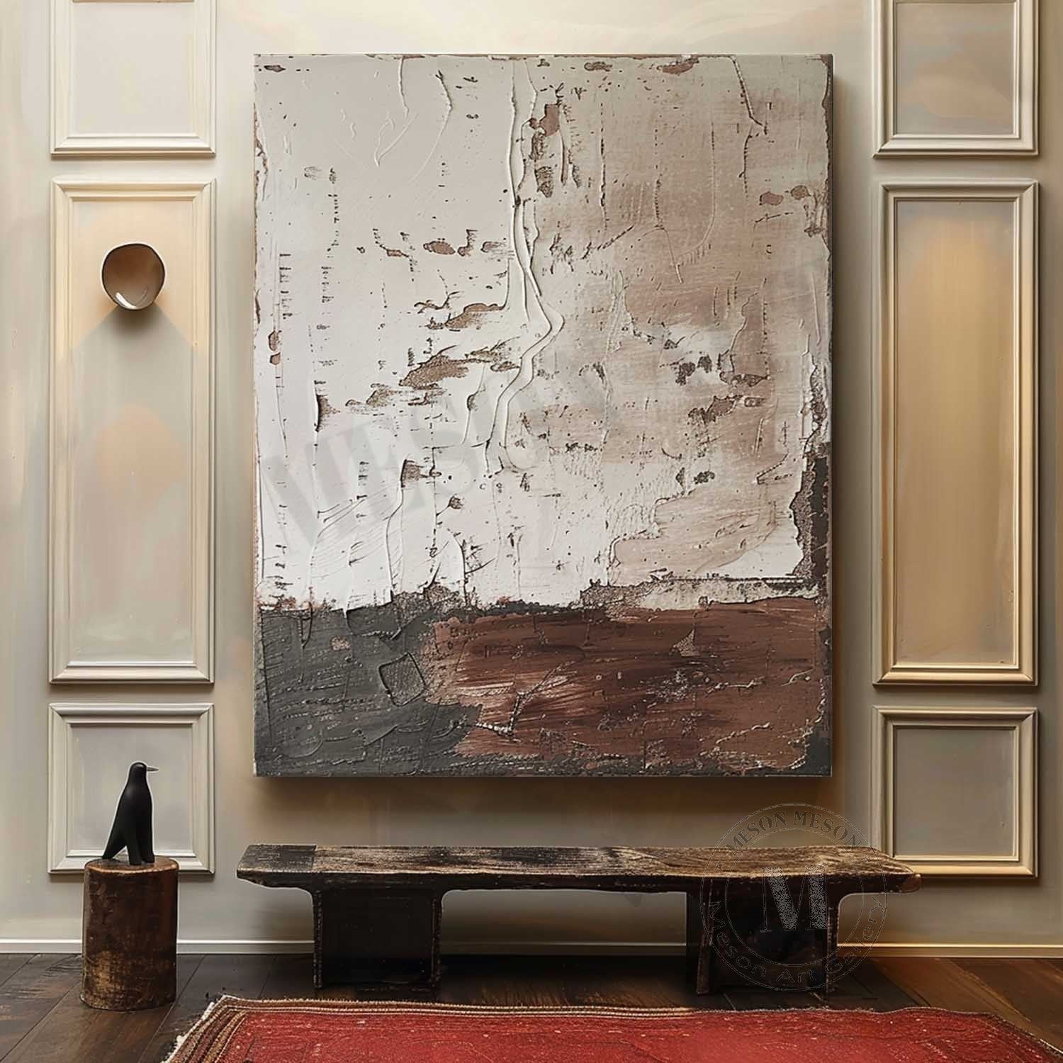 Earthen Strata: Raw Wabi Sabi Textured Abstract Painting for an Industrial Aesthetic