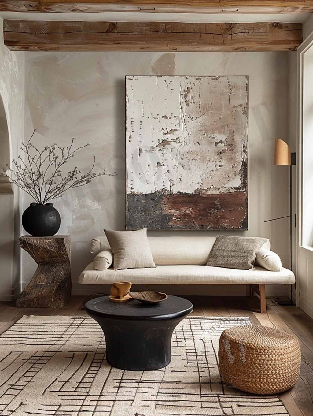 Earthen Strata: Raw Wabi Sabi Textured Abstract Painting for an Industrial Aesthetic