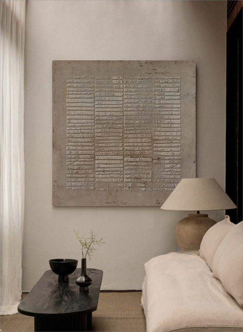 Ancient Script: A Wabi-Sabi Plaster Wall Art for Minimalist Decor