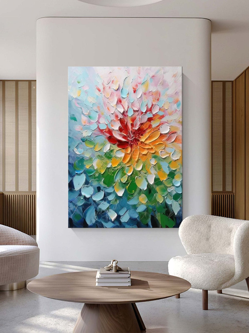 Chromatic Bloom: Textured Abstract Floral Paintings for Bedroom Decor