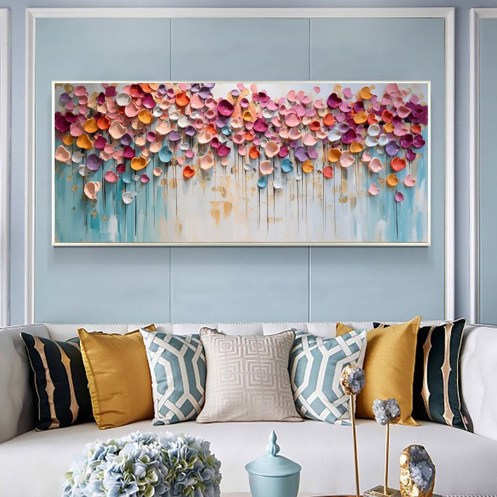 Petal Cascade: A Textured Abstract Floral Paintings for Living Room