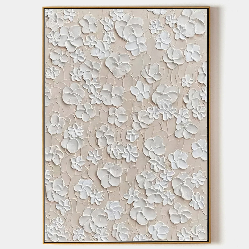 Ivory Meadow: A Serene Textured Floral Wall Art in Neutral Tones