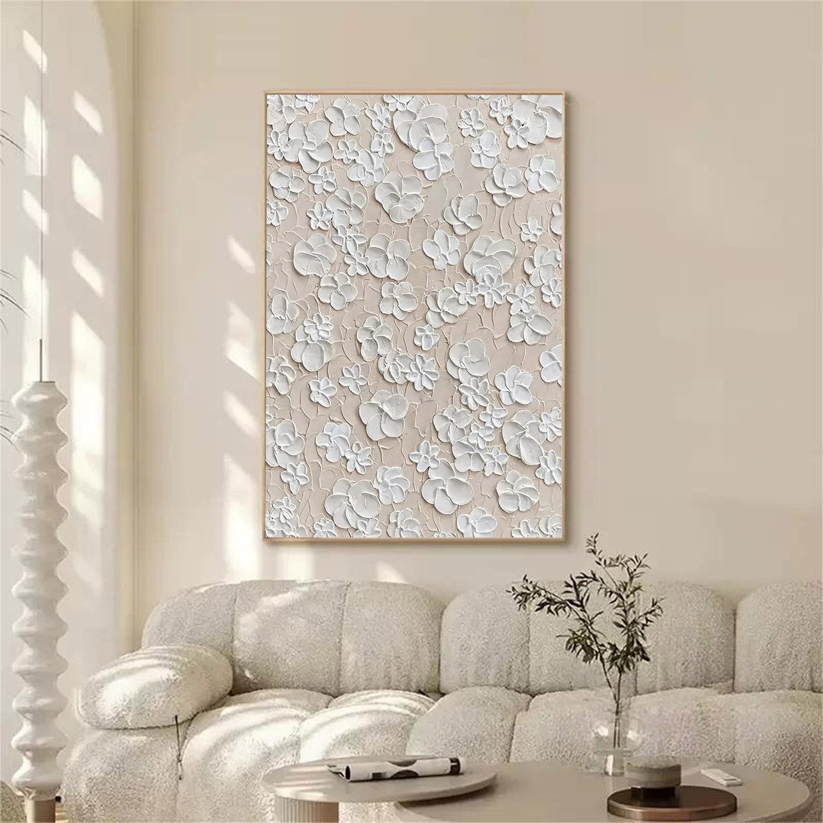 Ivory Meadow: A Serene Textured Floral Wall Art in Neutral Tones