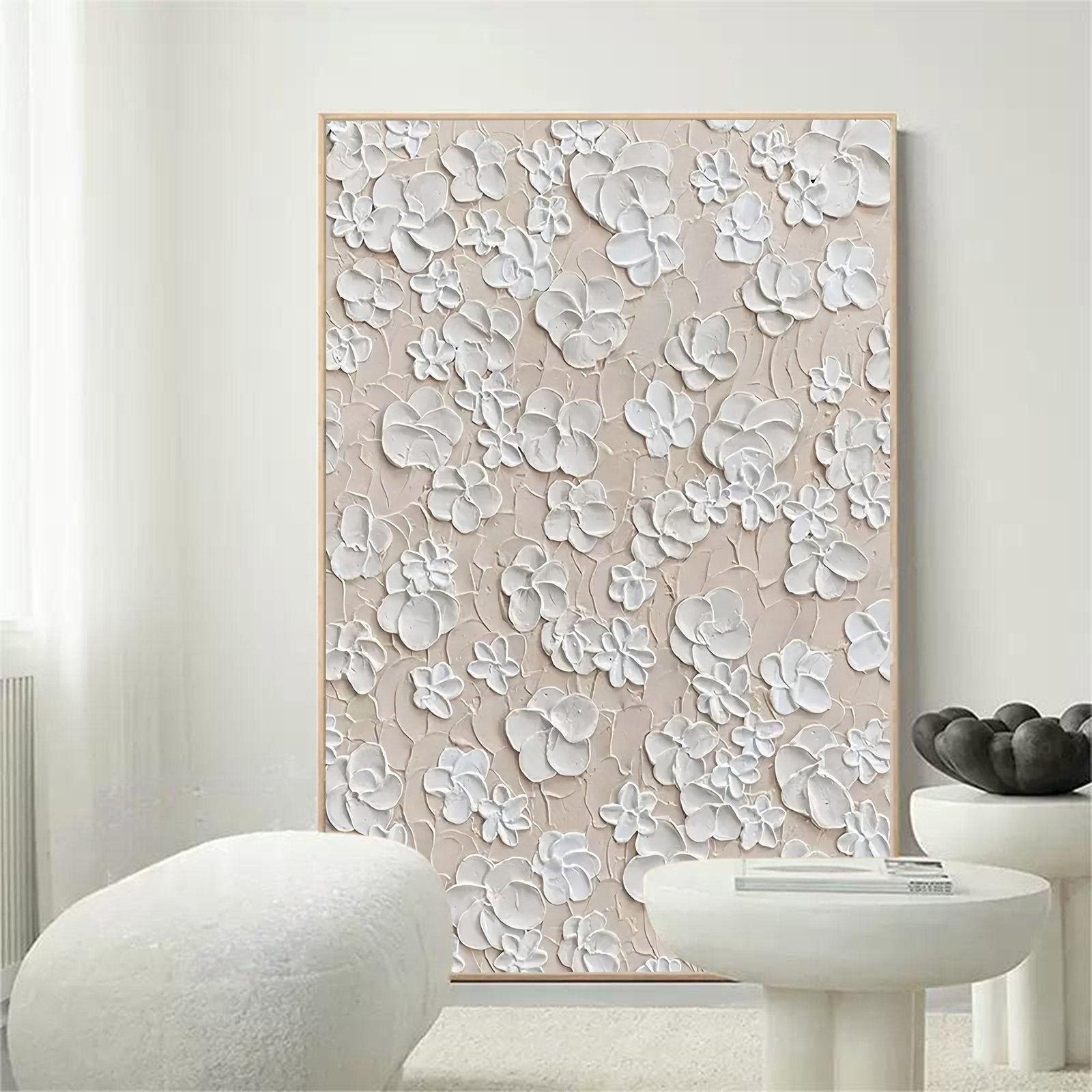 Ivory Meadow: A Serene Textured Floral Wall Art in Neutral Tones