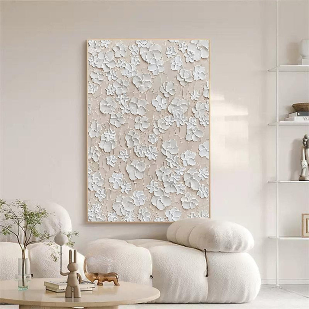 Ivory Meadow: A Serene Textured Floral Wall Art in Neutral Tones