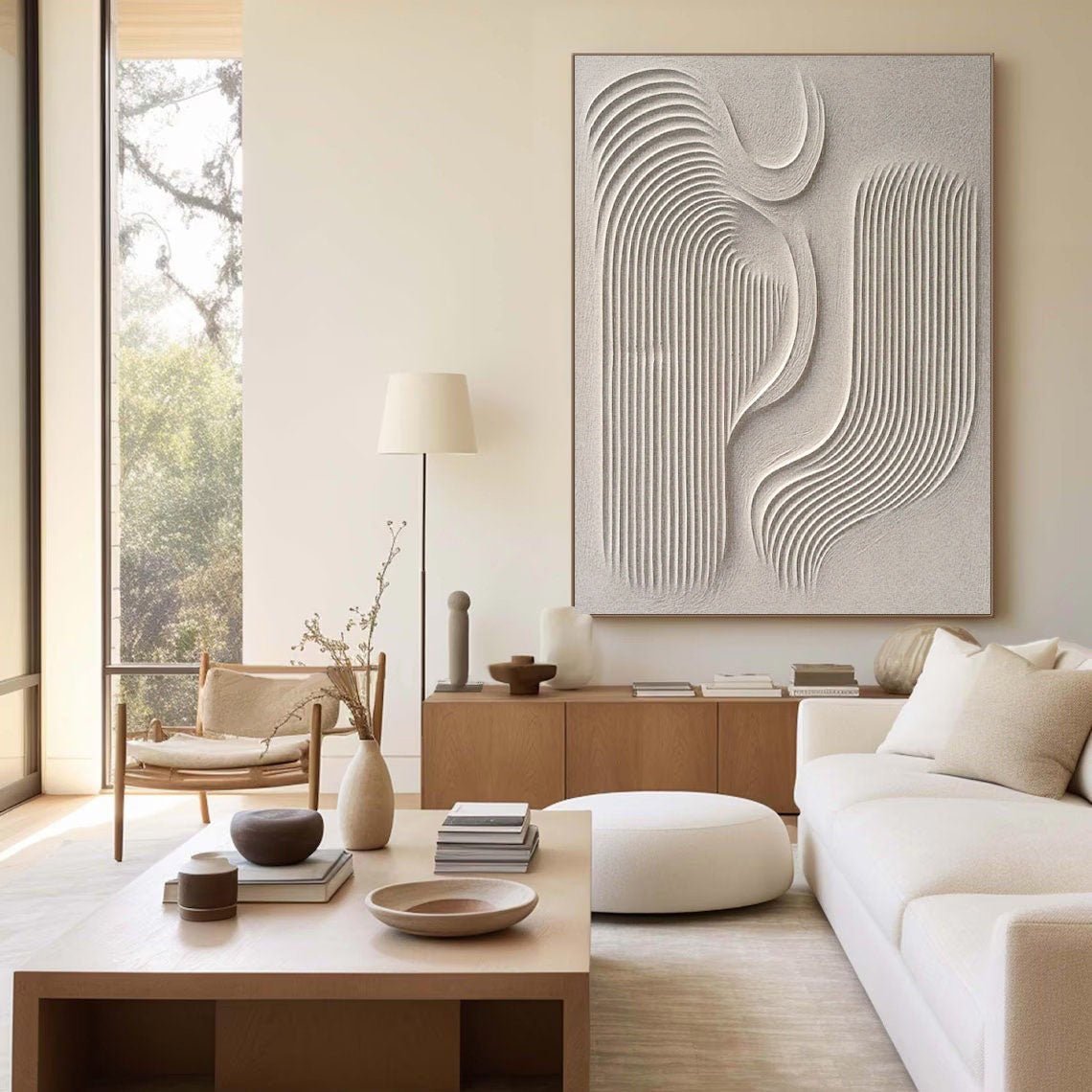 Zen Garden Rhythms: A Sculptural Wabi Sabi Abstract Wall Art