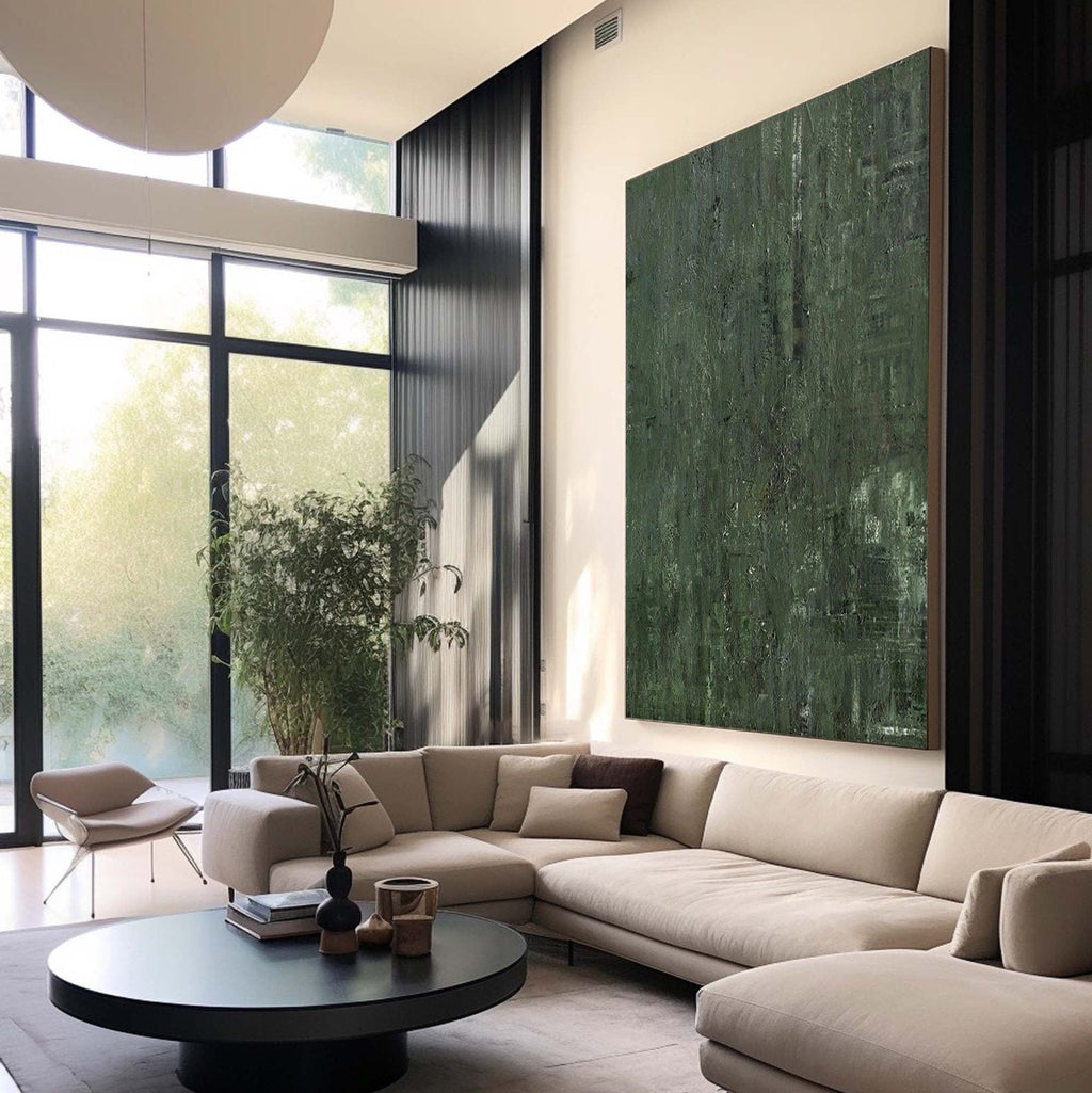 Veridian Depths: A Large Minimalist Green Abstract Wall Art for Earthy Interiors