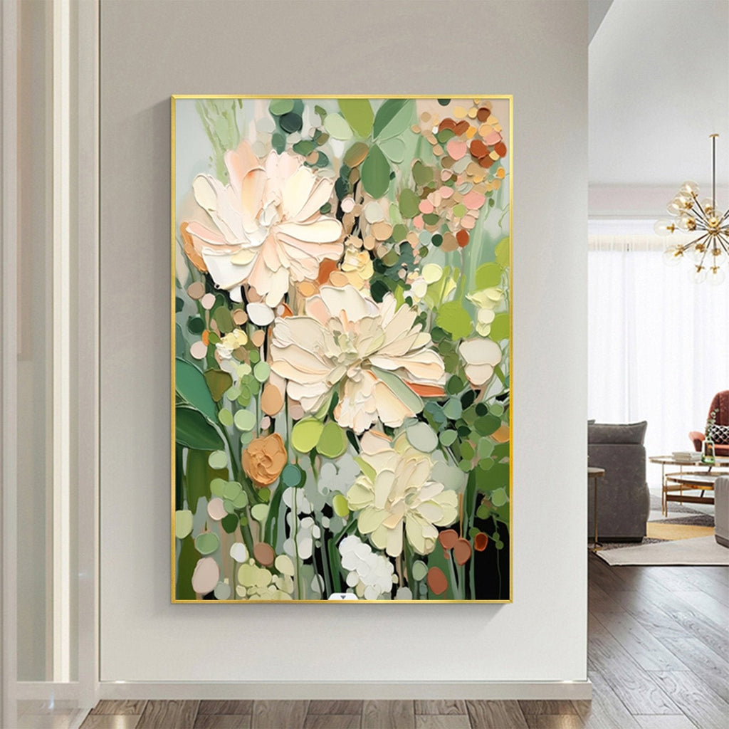 Garden Daydream: A Textured Contemporary Floral Canvas Painting