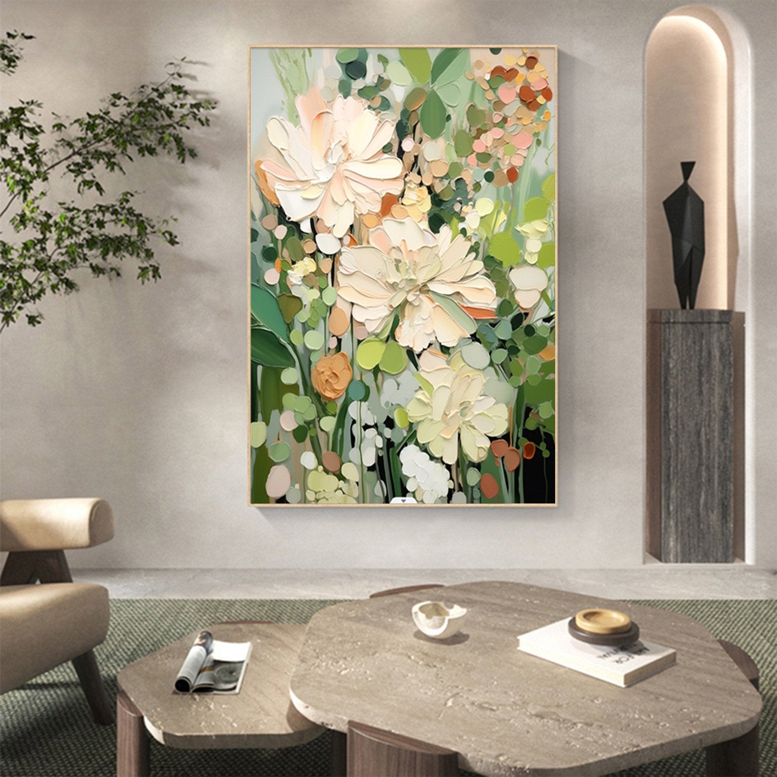 Garden Daydream: A Textured Contemporary Floral Canvas Painting