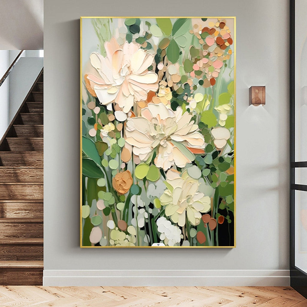 Garden Daydream: A Textured Contemporary Floral Canvas Painting