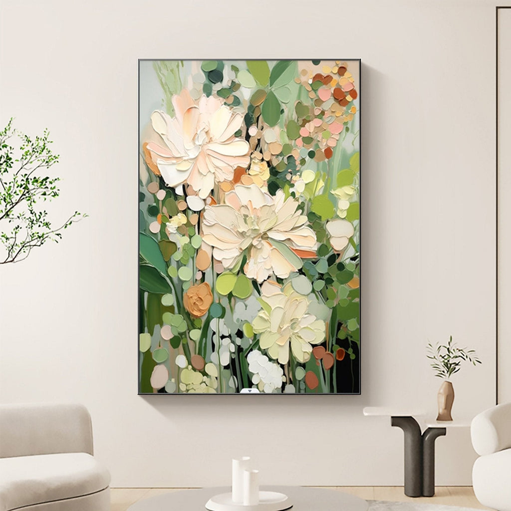 Garden Daydream: A Textured Contemporary Floral Canvas Painting