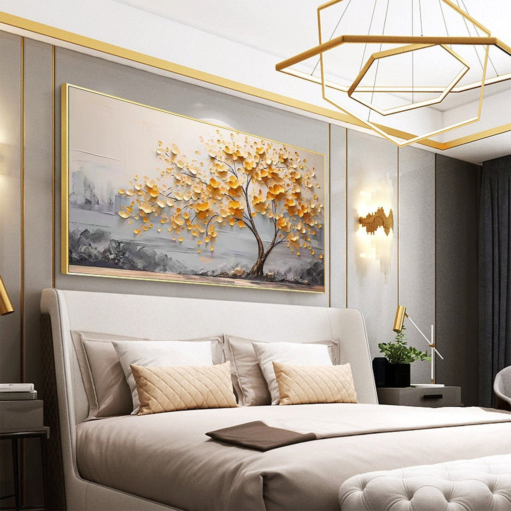 Gilded Canopy: A Luxurious Contemporary Textured Tree Wall Art
