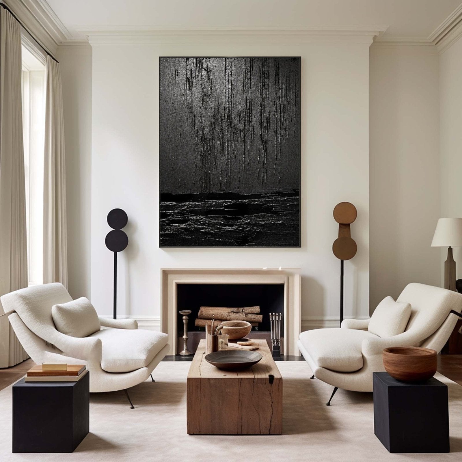Nocturne Terrain: A Bold Textured Black Abstract Wall Art for Modern Interiors