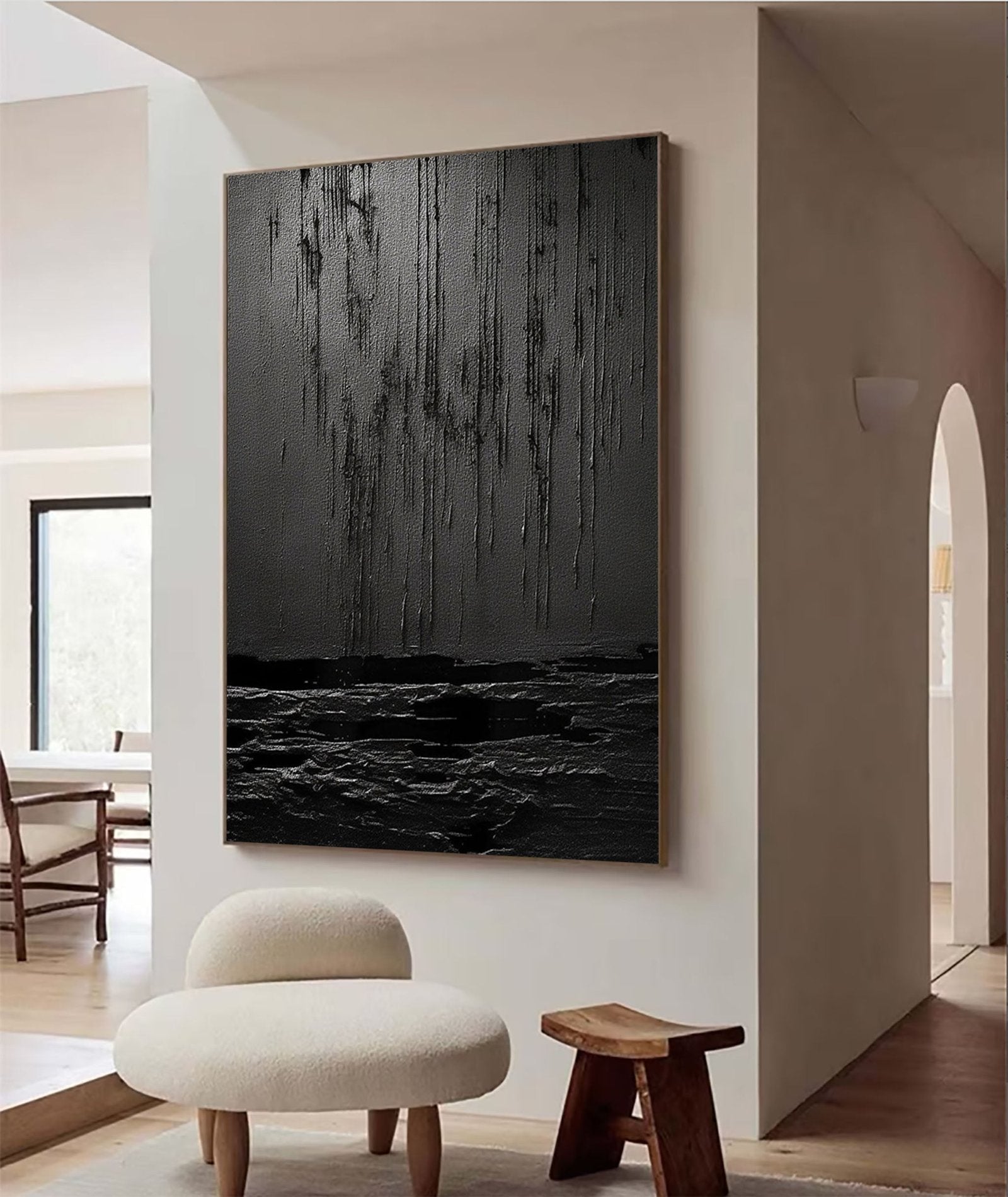 Nocturne Terrain: A Bold Textured Black Abstract Wall Art for Modern Interiors