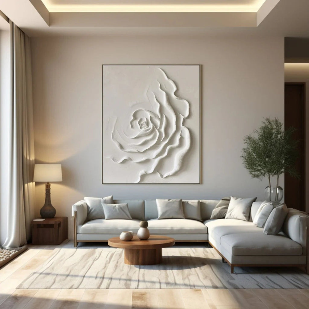 Silent Ivory Rose Textured Abstract Painting