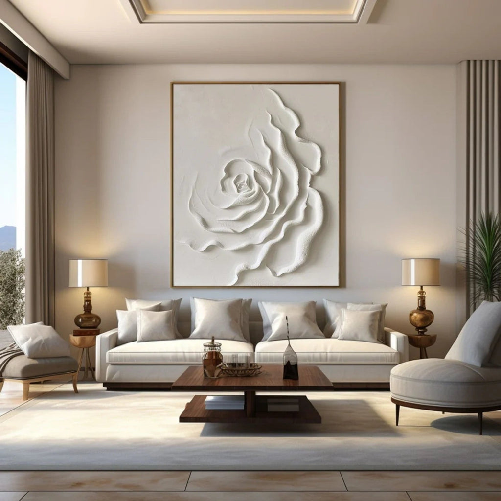 Silent Ivory Rose Textured Abstract Painting