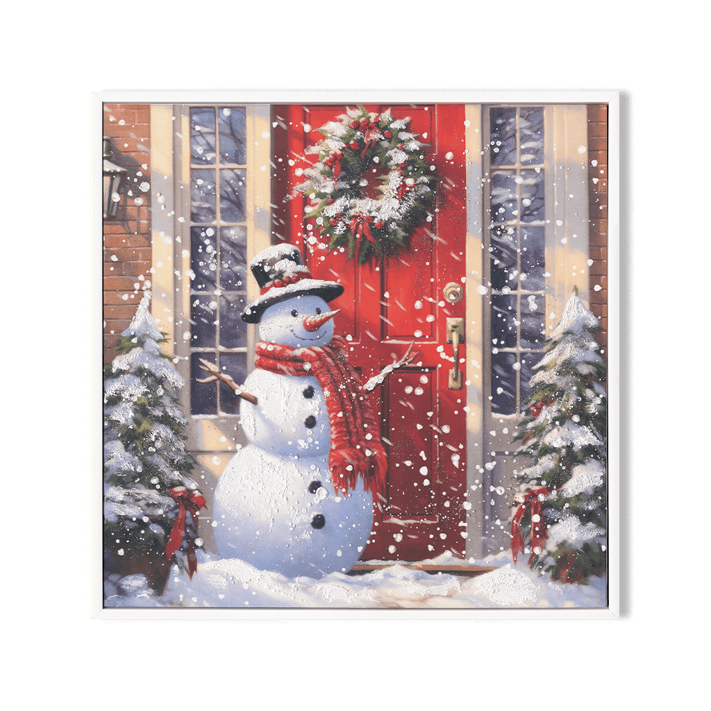 Snowman Welcome – Red Door Christmas Painting