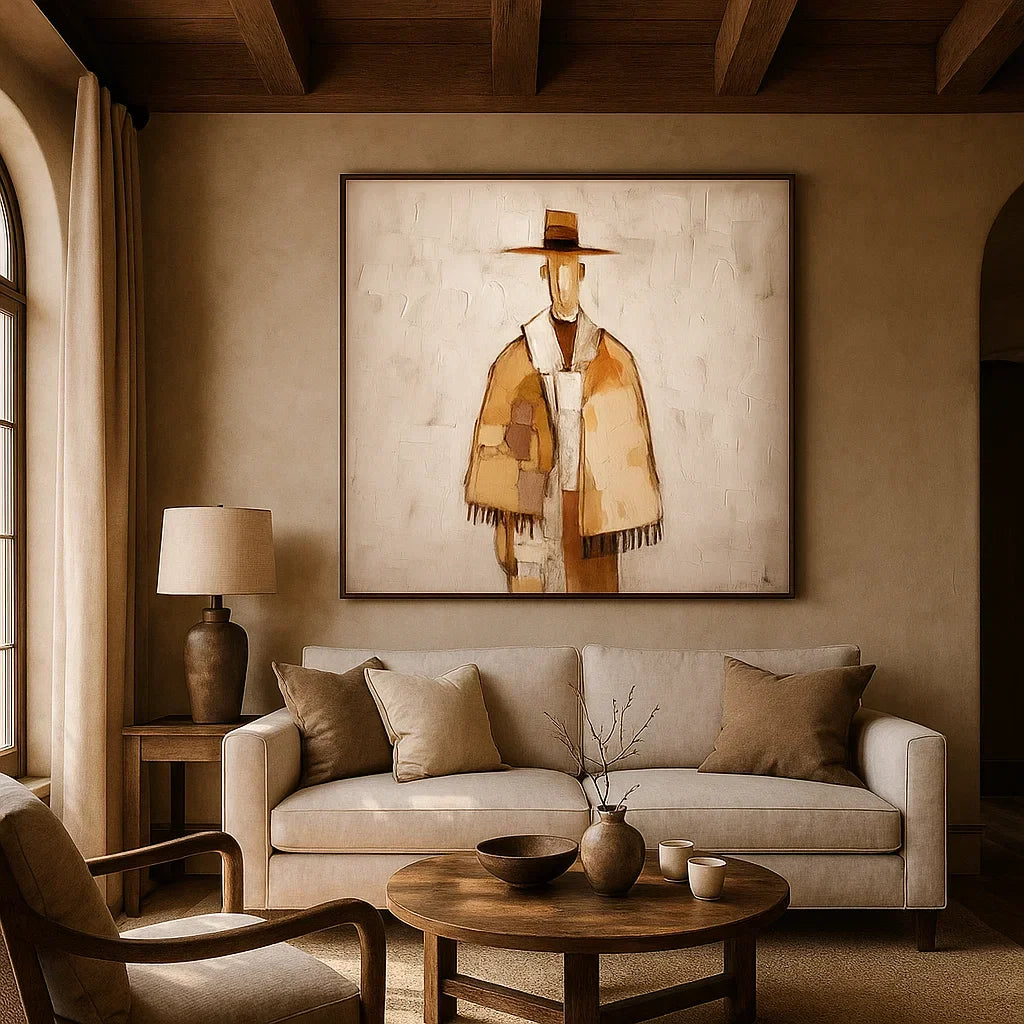 Neutral Textured Figure Wall Art, Beige Brown Abstract Canvas for Living Room