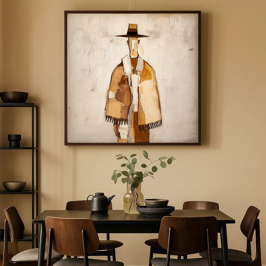 Neutral Textured Figure Wall Art, Beige Brown Abstract Canvas for Living Room