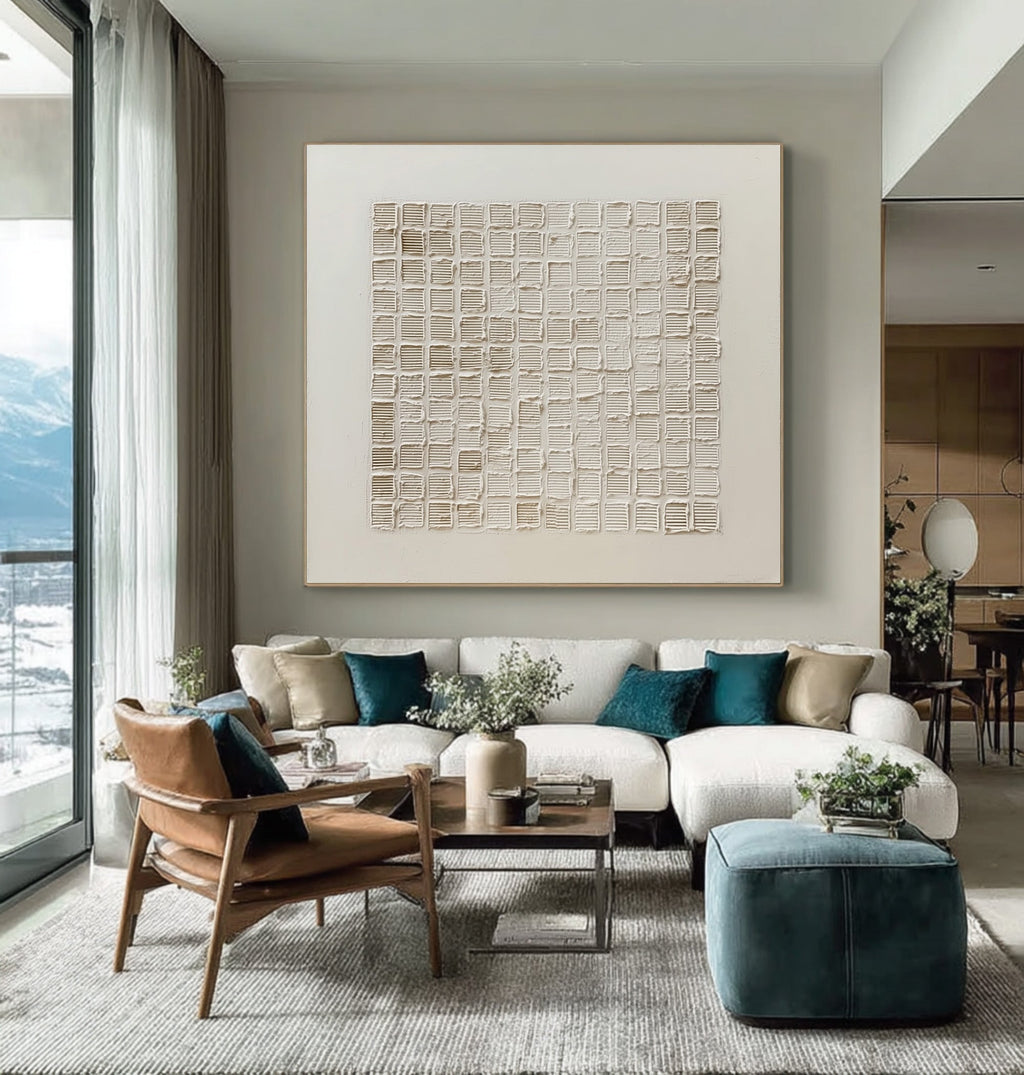 Ivory Order Grid Textured Painting