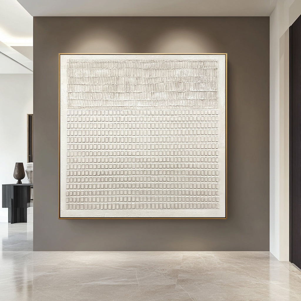 Ivory Rhythm Grid Textured Painting